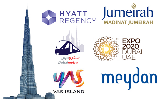 Our Patrons - Burj Khalifa, Hyatt Regency, Jumeirah, Dubai Metro, EXPO 2020, Yas Island, Meydan